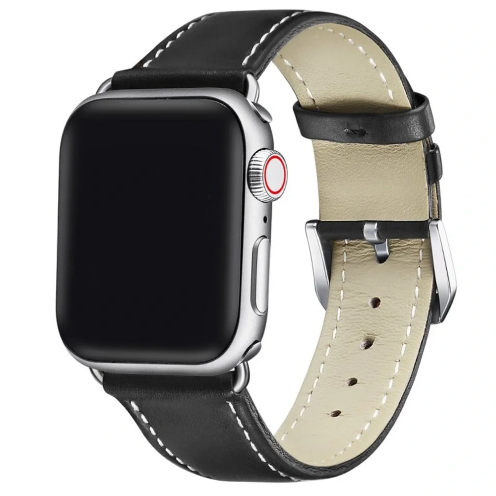 POSH TECH STITCHED LEATHER STRAP BAND FOR APPLE WATCH 38/40 BLACK UNISEX NWT